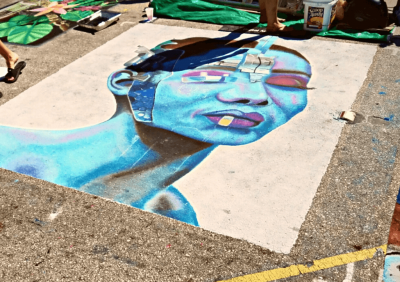 alt text = "abstract mural painted on concrete at the lake worth florida street painting festival "