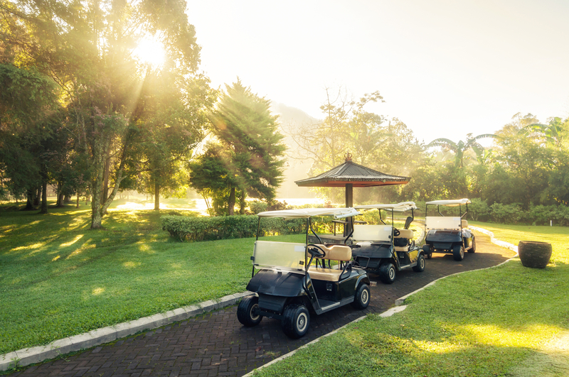 alt="Country club equity membership symbolized by golf carts lined up on a golf course"