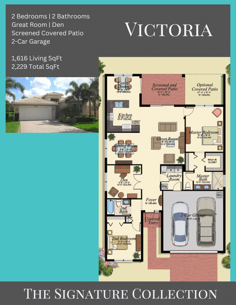 alt= "Victoria floor plan in Valencia Reserve with 2 bedrooms and a den."