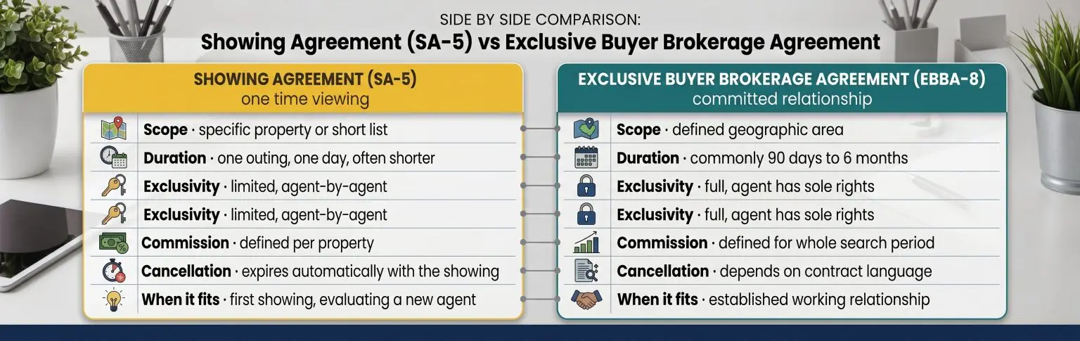 comparison of buyers brokerage agreement and showing agreement